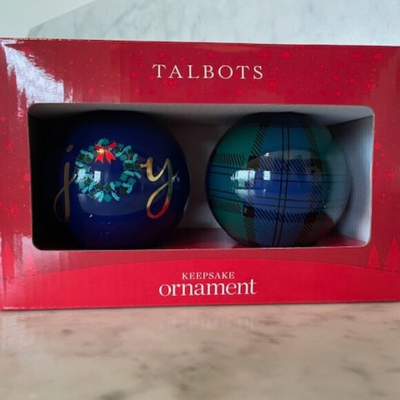 TALBOTS Joyful Blue Ornament Set of 2 - Picture 1 of 10